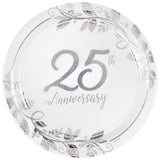 Happy 25th Anniversary 10 1/2" Round Metallic Plates 8/CT