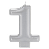 Silver Metallic Numeral Birthday Party Cake Candle #1 Number One