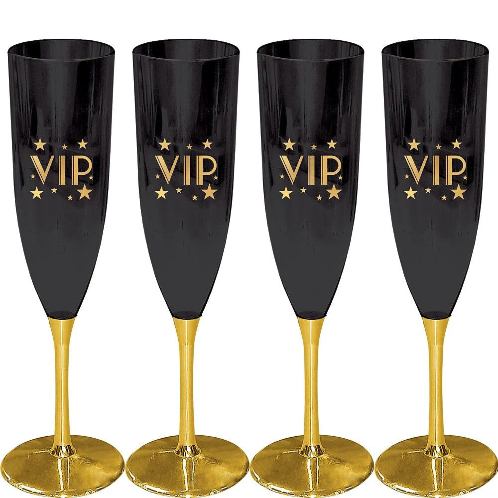 VIP Gold & Black Champagne Glasses