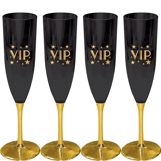 VIP Gold & Black Champagne Glasses