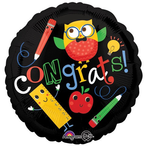 18" Round School Owl Congrats Foil Balloon