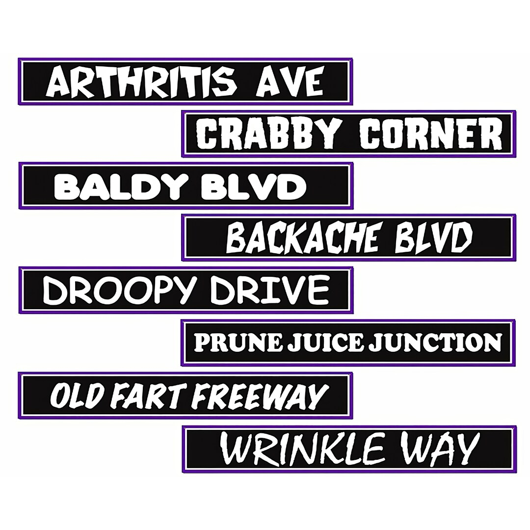 Over The Hill Large Street Signs Cutouts Retirement Birthday Party Wall Decor 4PCS Double Sided