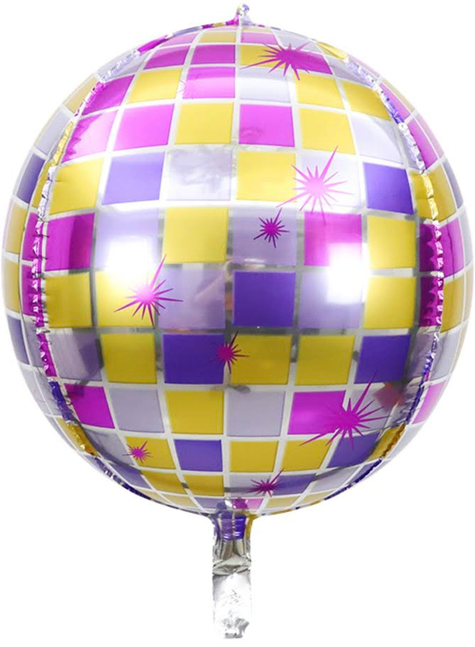 16" Disco Ball Purple Yellow Sphere Balloon