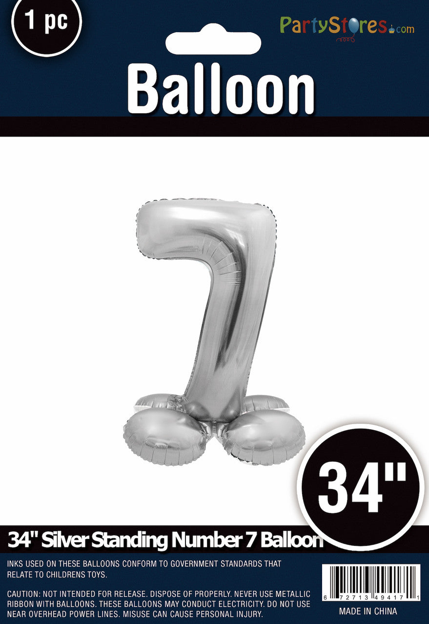 34" Silver Standing Number 7 Balloon Air-Fill ONLY