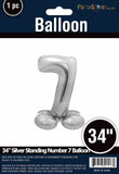 34" Silver Standing Number 7 Balloon Air-Fill ONLY
