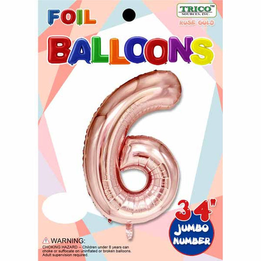 Trico 34" Rose Gold Number 6 Jumbo Foil Balloon