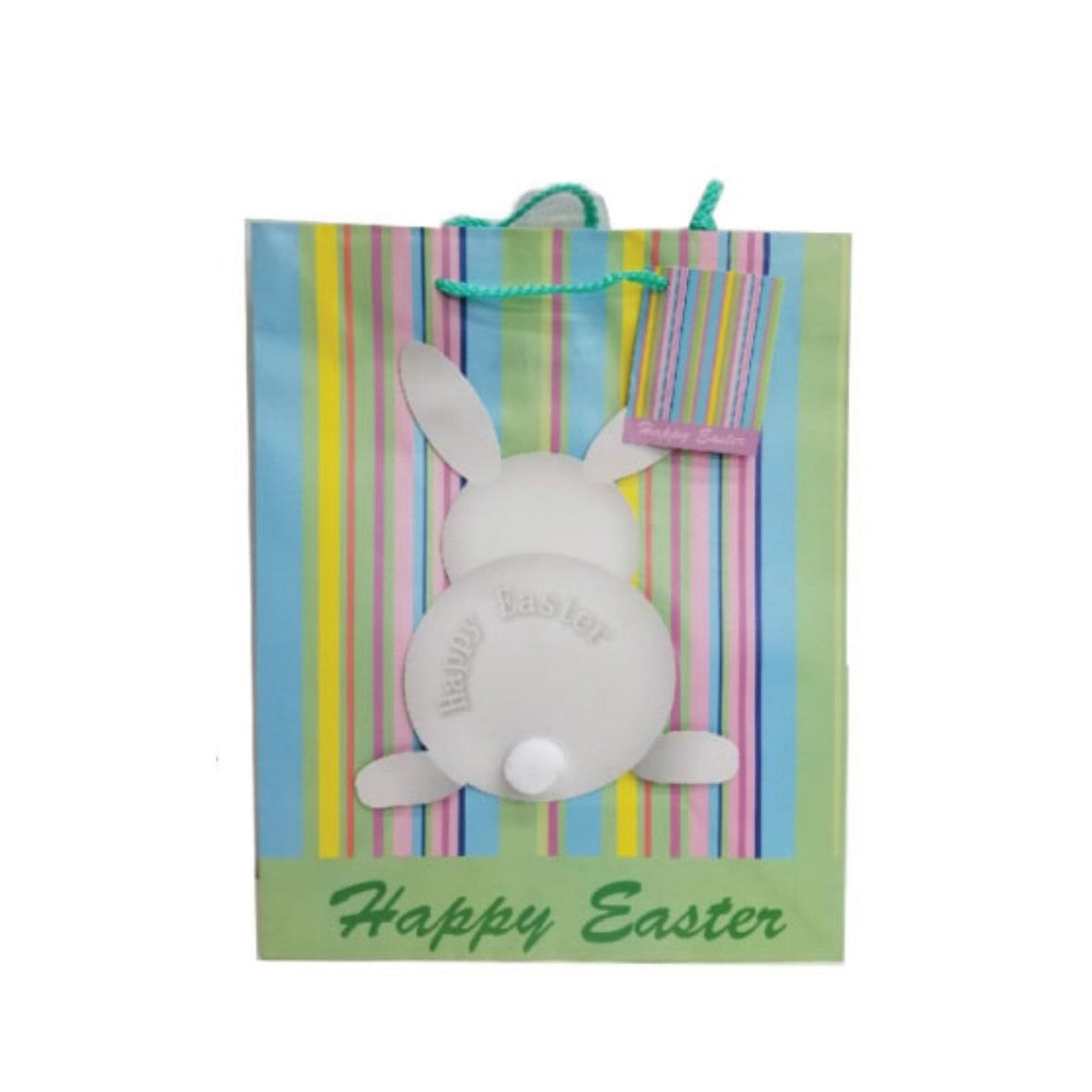 Happy Easter Gift Bag  White Bunny Tail Pastel Gift Bag 12.5"
