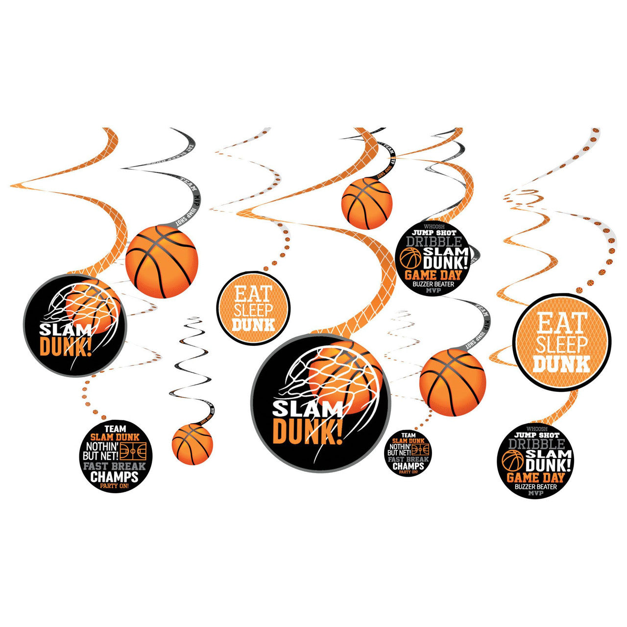 Nothin' But Net Basketball Value Pack Spiral Decorations 12/CT