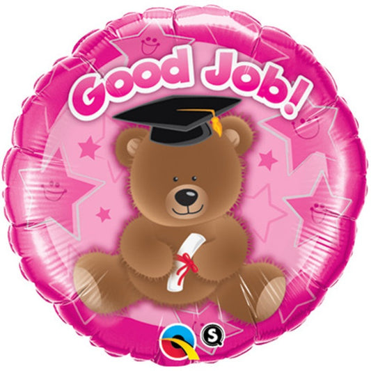 18" Congrats Good Job Bear Grad Graduation Pink Foil Balloon