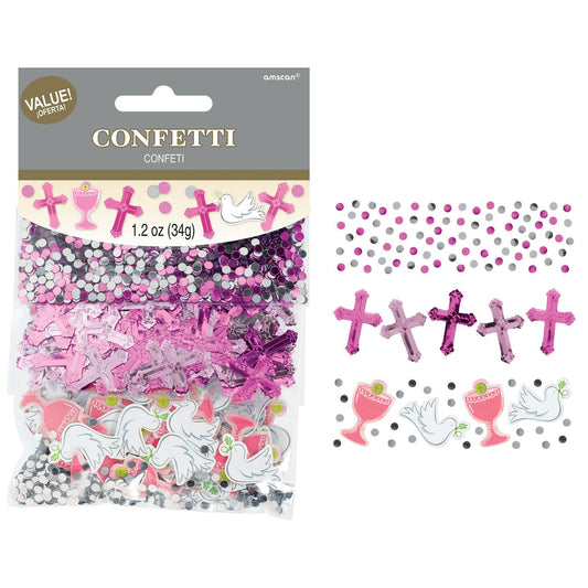 First Communion Day Blessings Cross Doves Value Confetti Pack - Pink
