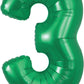 34" Green Number 3 Supershape Foil Mylar Balloon