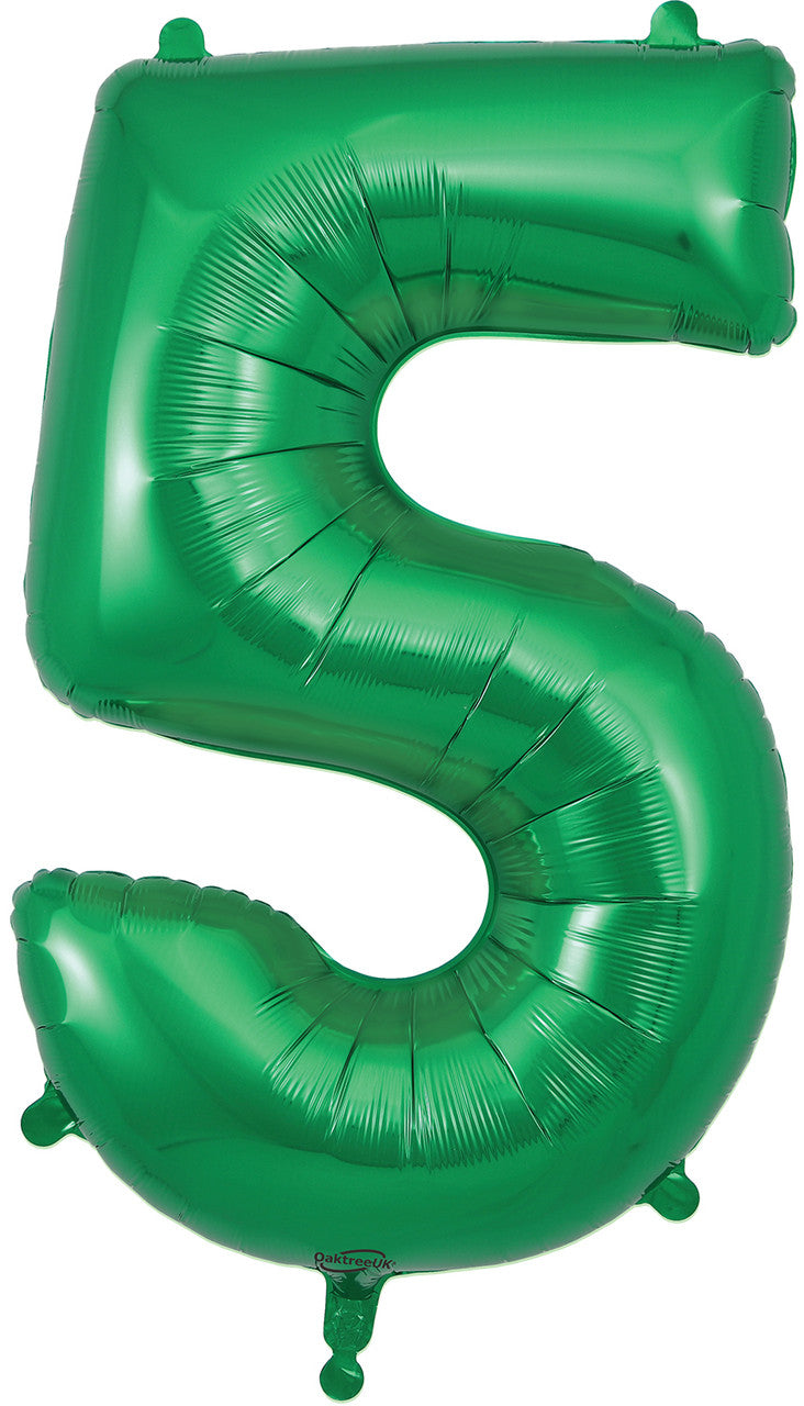 34" Green Number 5 Supershape Foil Mylar Balloon