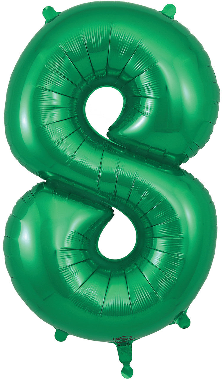 34" Green Number 8 Supershape Foil Mylar Balloon