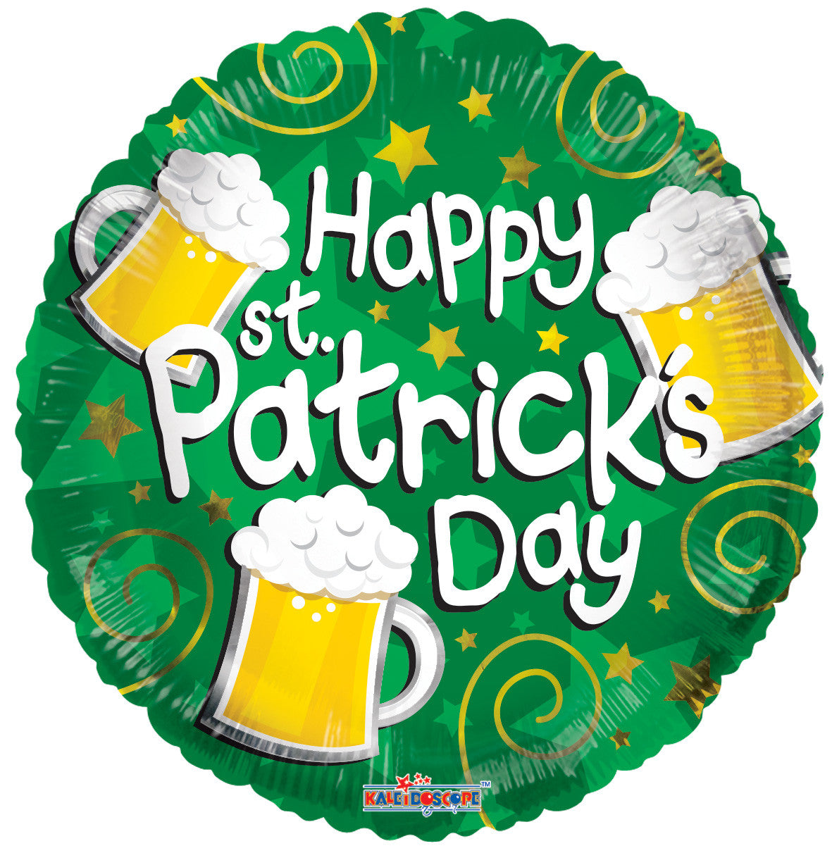 18" Round Green Happy St. Patrick's Beer Mugs Foil Balloon