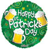 18" Round Green Happy St. Patrick's Beer Mugs Foil Balloon