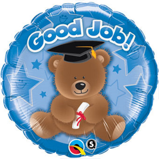 18" Congrats Good Job Bear Grad Graduation Blue Foil Balloon