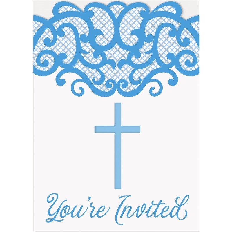 Fancy Blue Cross Invitations 8ct