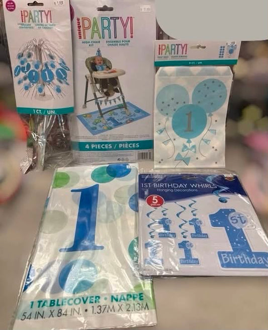 Grab 'n Go Party Pack 1st Birthday Boy Decorations