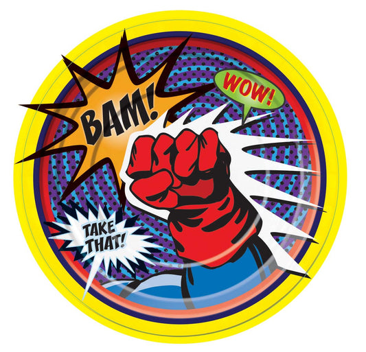 Superhero Comic Dinner Paper Plates 9" Birthday Party Decor Tableware 8pc/pk