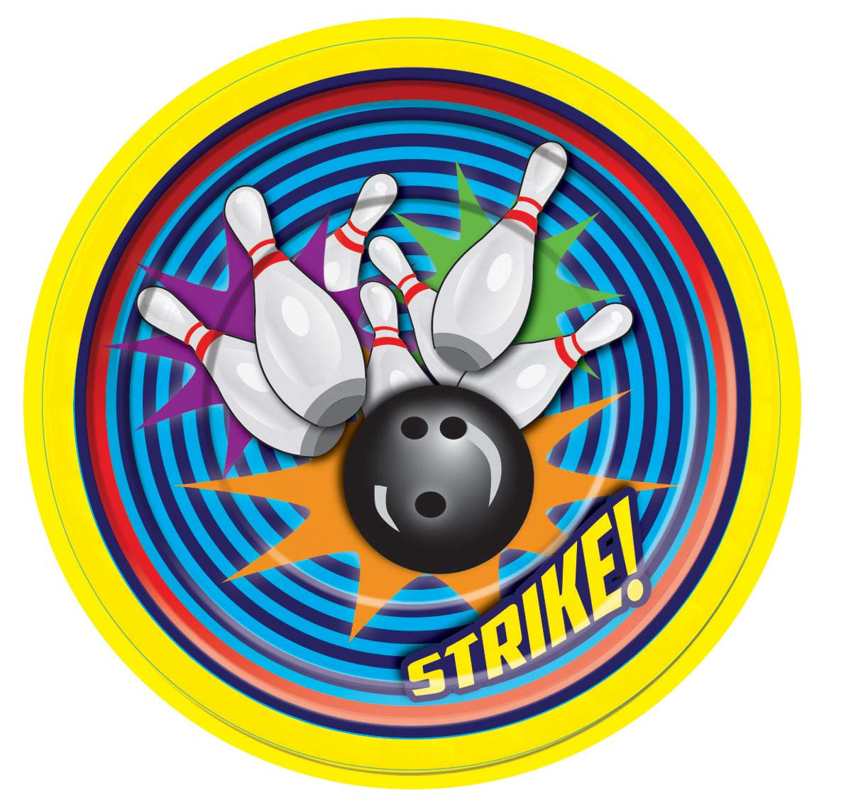 Retro Bowling Strike Paper Plates 9" Birthday Party Decor Tableware Supply 8/pk