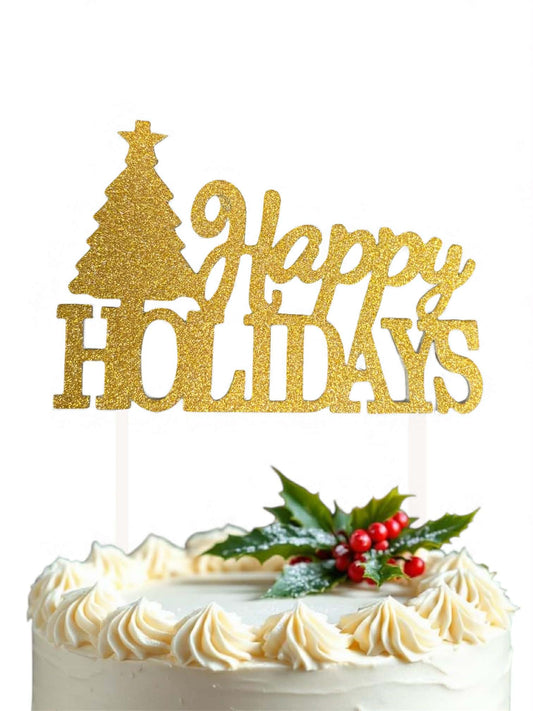 Happy Holidays Gold Glitter Christmas Cake Topper