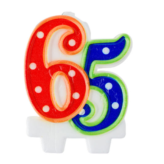 Age 65 Birthday Candle - 65th Milestone Cake Topper