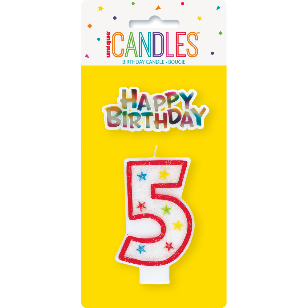 Glitter Number 5 Birthday Candle with Decoration