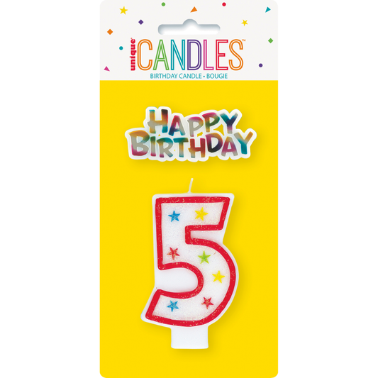 Glitter Number 5 Birthday Candle with Decoration