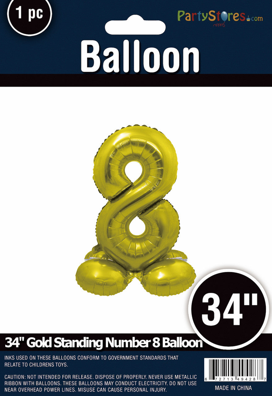 34" Gold Standing Number 8 Balloon Air-Fill ONLY