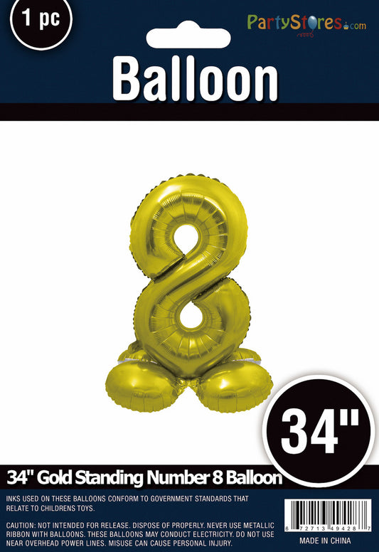 34" Gold Standing Number 8 Balloon Air-Fill ONLY
