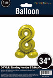 34" Gold Standing Number 8 Balloon Air-Fill ONLY