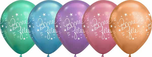 Bonne Fete Script Chrome Printed Latex Balloon Assorted 1/CT