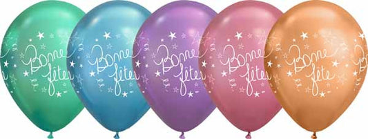 Bonne Fete Script Chrome Printed Latex Balloon Assorted 1/CT