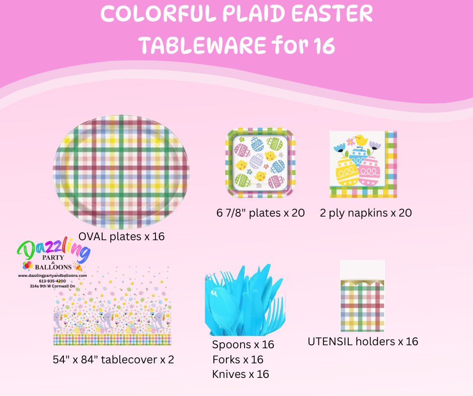 Colorful Plaid Easter Tableware Set for 16 Guests