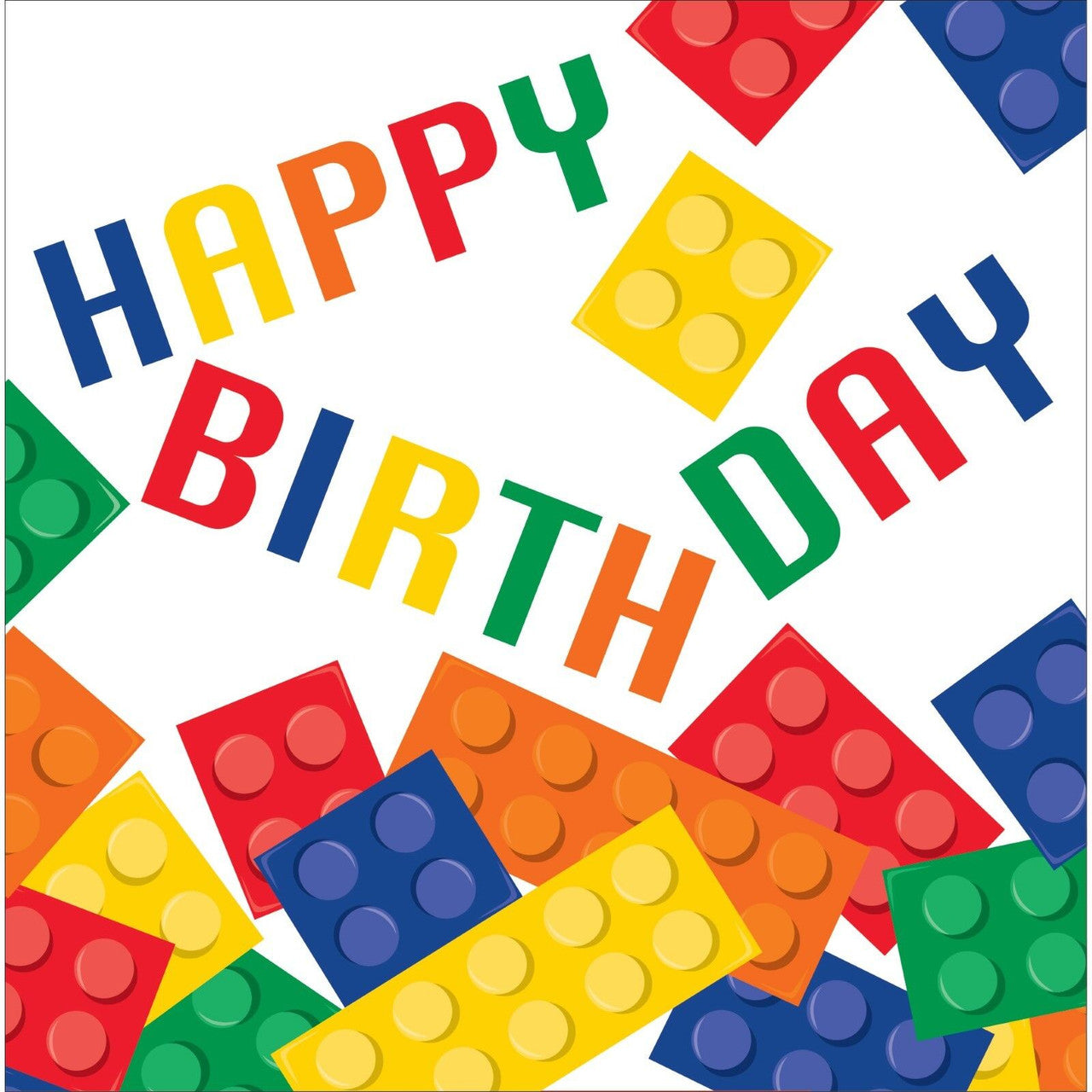 Block Party Building Bricks 'Happy Birthday' Large Paper Napkins Serviettes 16/ct