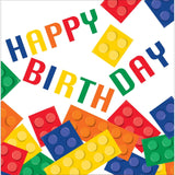 Block Party Building Bricks 'Happy Birthday' Large Paper Napkins Serviettes 16/ct