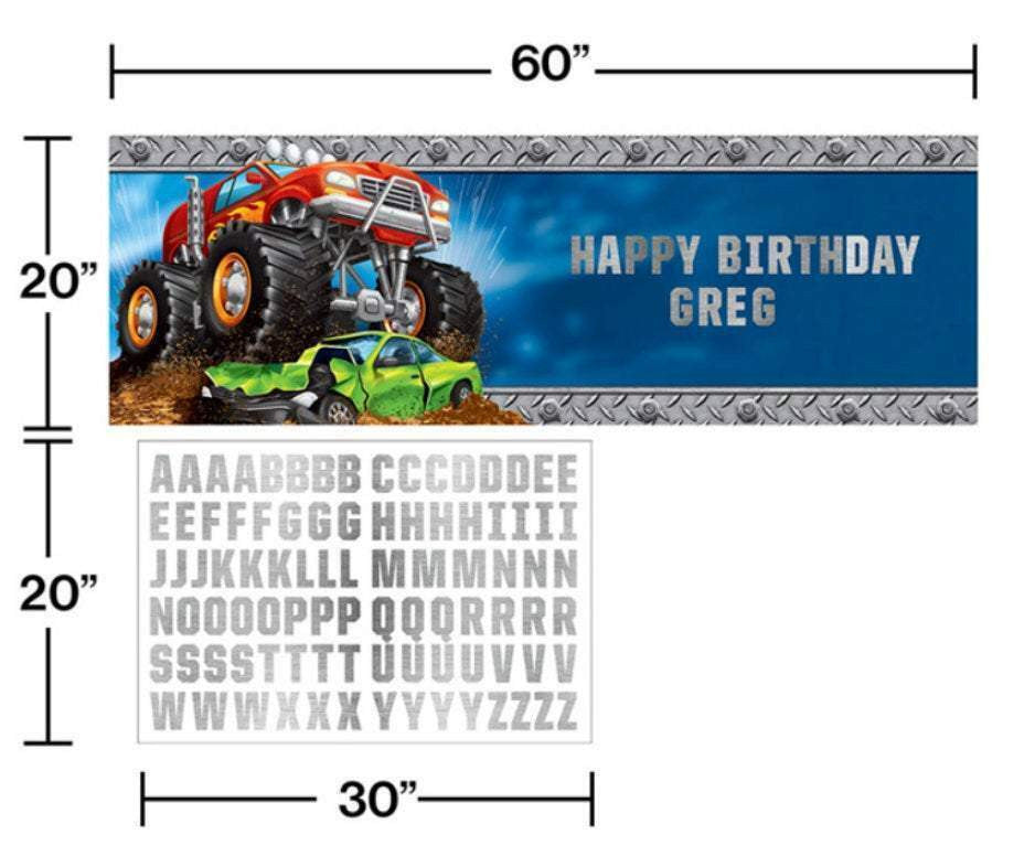 customizable monster truck party banner