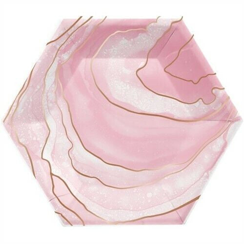 Rose All Day Foil Stamped Geode Hexagon Foil 8 Inch Plates 8/ct