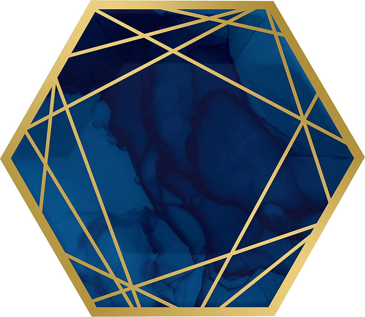 Navy Blue & Gold Foil Stamped Geode Hexagon Stripes Foil 10 Inch Plates 8/ct