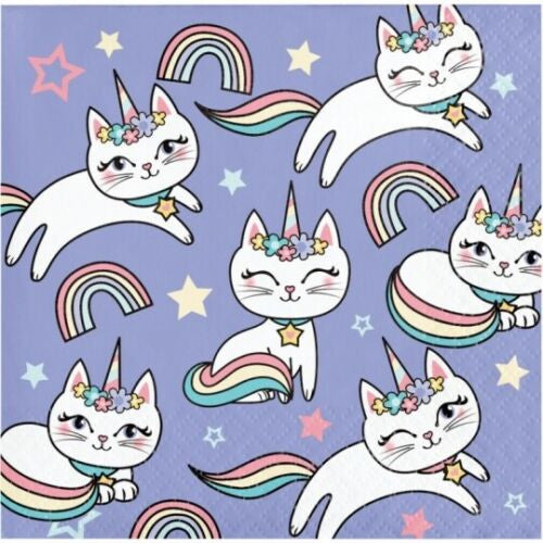 Sassy Caticorn Paper Drink Napkins Cat Party Tableware Supplies