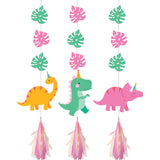 Girl Dino Party Decor Hanging Iridescent Cutouts Decorations Pack of 3
