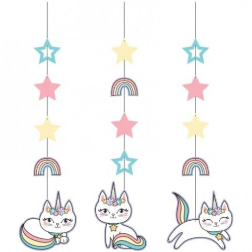 Sassy Caticorn Hanging Cutouts Cat Party Decorations Supplies 3/ct
