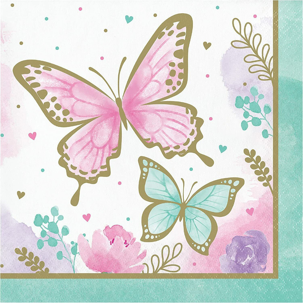 Butterfly Shimmer Party Paper Napkins Pretty Pastel & Gold Tea Party