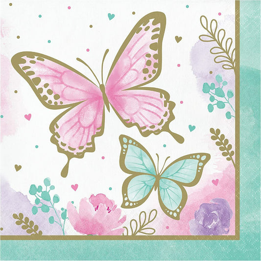 Butterfly Shimmer Party Paper Napkins Pretty Pastel & Gold Tea Party