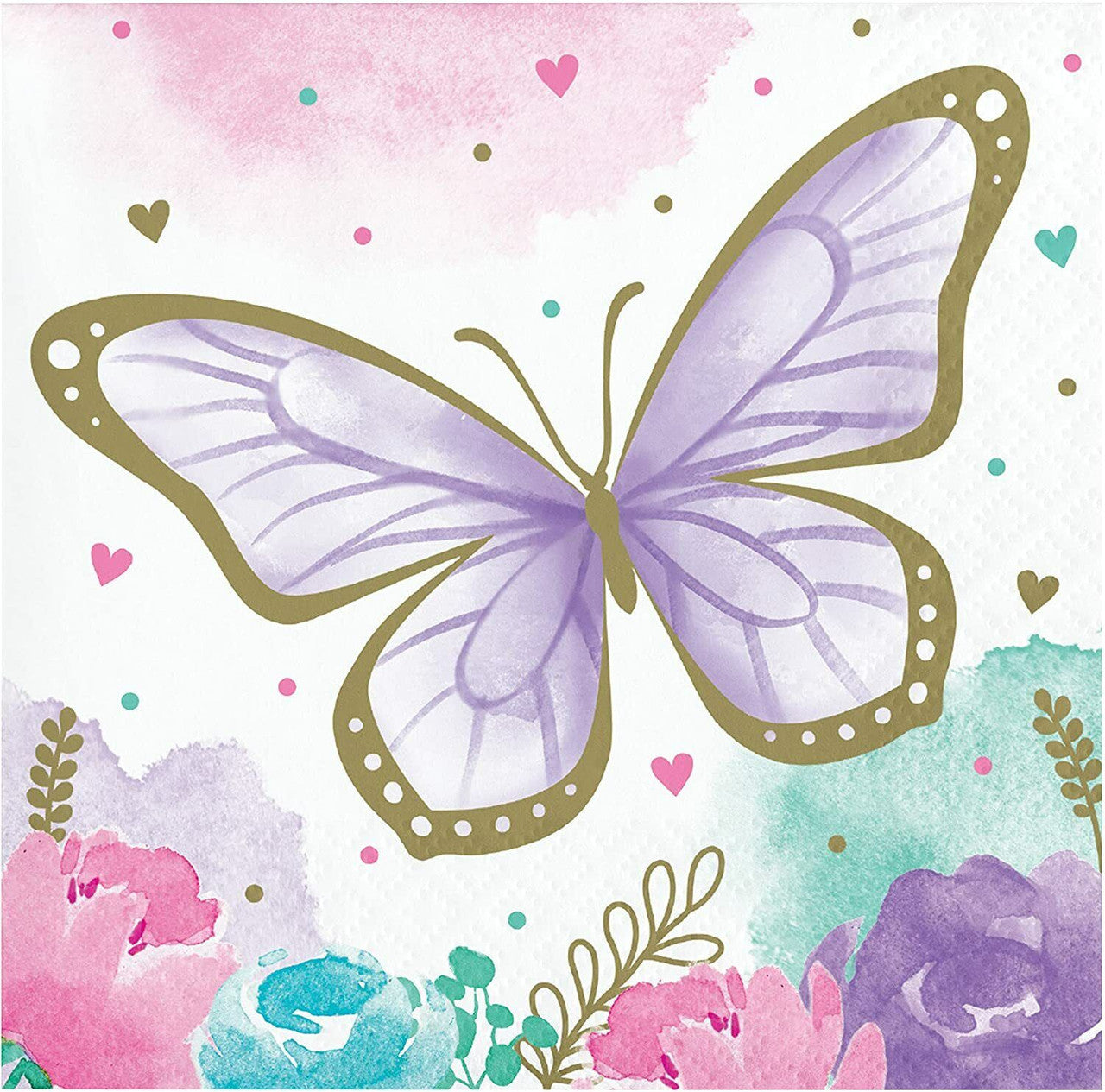 Butterfly Shimmer Party Small Paper Napkins Pretty Pastel & Gold Tea Party 16/ct