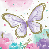 Butterfly Shimmer Party Small Paper Napkins Pretty Pastel & Gold Tea Party 16/ct