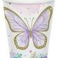 Butterfly Shimmer Party Paper Cups Pretty Pastel & Gold Tea Party 8/ct