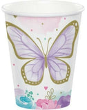 Butterfly Shimmer Party Paper Cups Pretty Pastel & Gold Tea Party 8/ct
