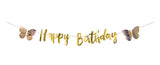 Butterfly Shimmer Party 'Happy Birthday' Shaped Ribbon Banner Pretty Pastel & Gold Tea Party 1/ct