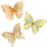 Butterfly Shimmer Party 3D Wall Cutouts Pretty Pastel & Gold Foil Tea Party 3/ct
